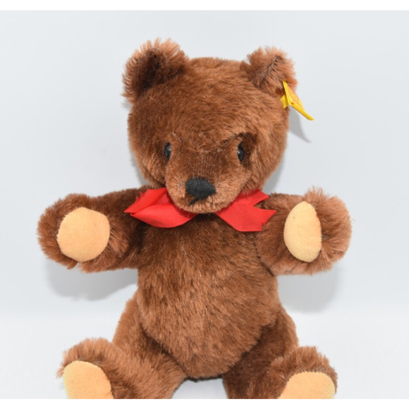 Vintage 1980's Teddy Bear Steiff Chocolate Mohair Jointed 0206/26 Button Tag - Picture 2 of 11